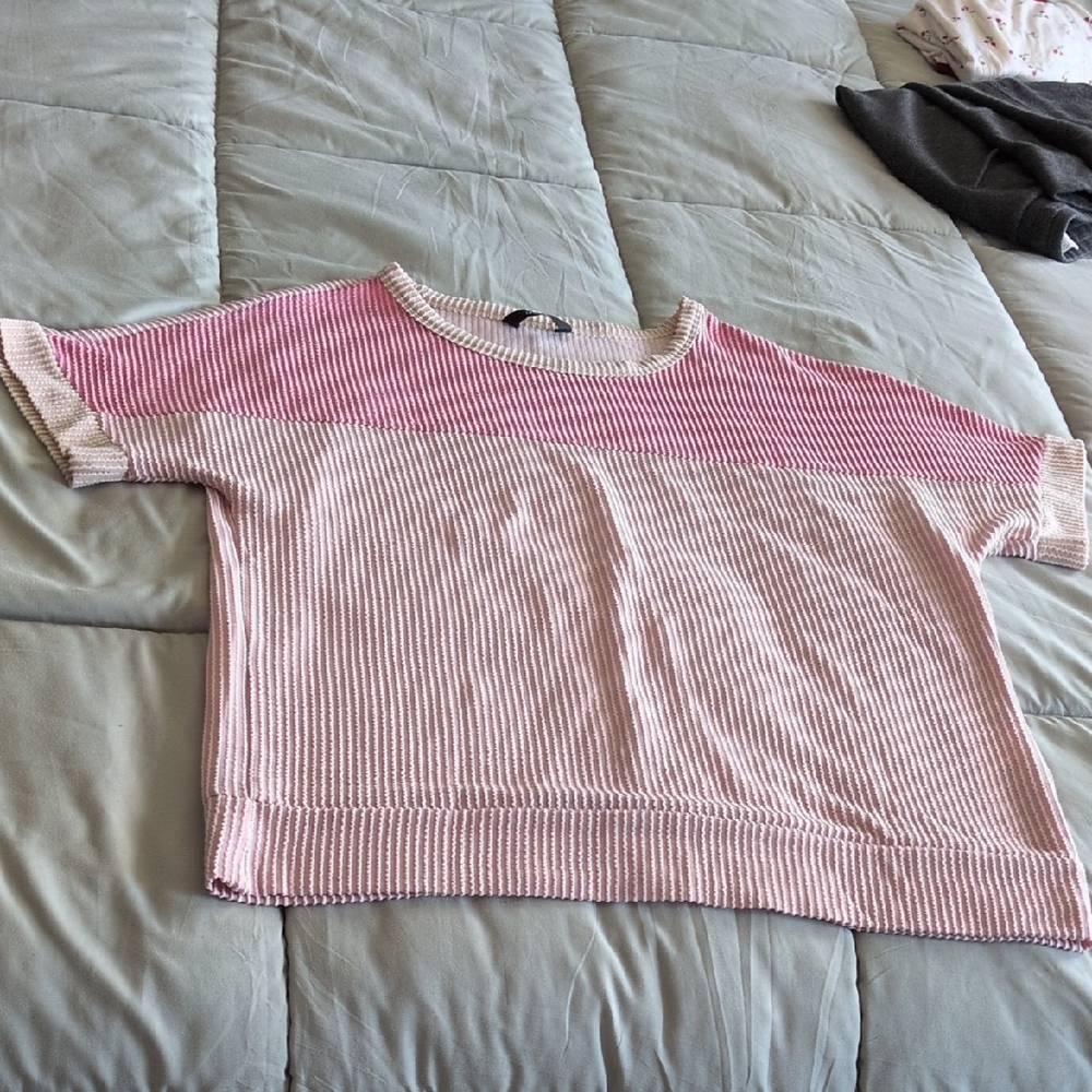 NWOT "DOKOTOO" Pink and light pink Women's short sleeve shirt, size S